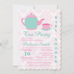 Cute Tea Party Flicka Shower Inbjudan
