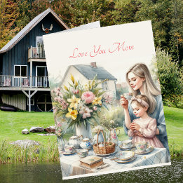 Cute Tea Party med Mamma Mors dag vattenfärg