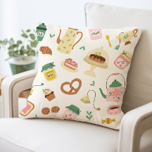 Cute Tea Party Pillow, Vintage Köksdeka