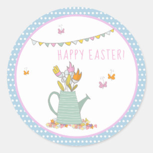 Cute Tea Pot with Flowers and Butterflies - Påsk Runt Klistermärke