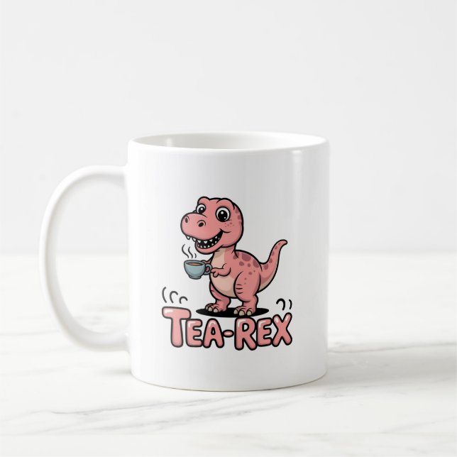 Cute Tea-Rex Pink Dinosaur – Sip Happens! Kaffemugg (Vänster)