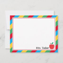 Cute Teacher Apple & Colorful Rand Stationery Anteckningskort