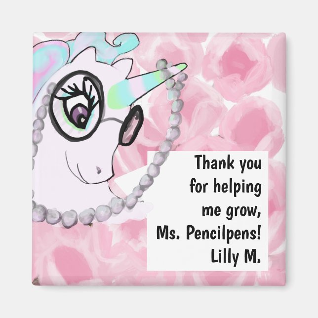 Cute Teacher Apprecition Unicorn Tack Magnet (Framsidan)