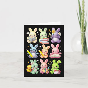 Cute Teacher Bunny Rabbit Reading Påskhares B Kort