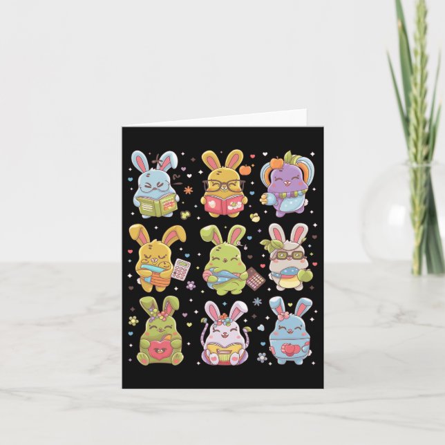 Cute Teacher Bunny Rabbit Reading Påskhares B Kort (Framsida)