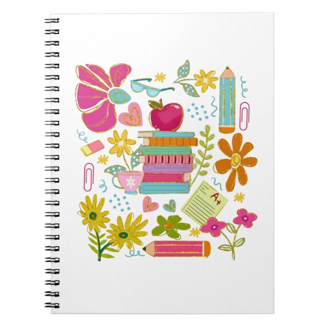 Cute Teacher Doodle Art – Books, Flowers & School Anteckningsbok (Framsidan)