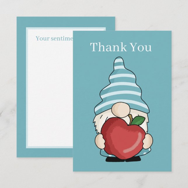 Cute Teacher gnome lägger till känslor Tack Kort (Fram/baksida)