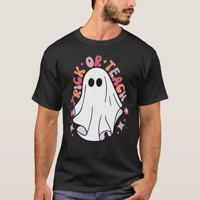 Cute Teacher Halloween Groovy Ghost Halloween Tric T Shirt (Framsida)