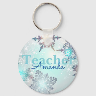 Cute Teacher Snowflake Personlig Namn Keychain Nyckelring