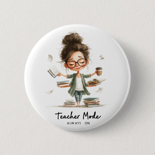 Cute Teacher-Tecknad med "Lärarläge alltid på" Knapp (Framsida)