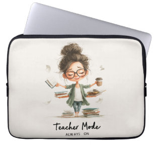 Cute Teacher-Tecknad med "Lärarläge alltid på" Laptop Fodral