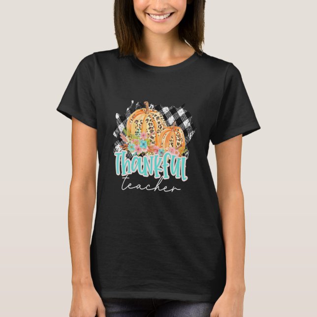 Cute Teacher, Thankful Leopard Cheetah Pumpkins Fa T Shirt (Framsida)