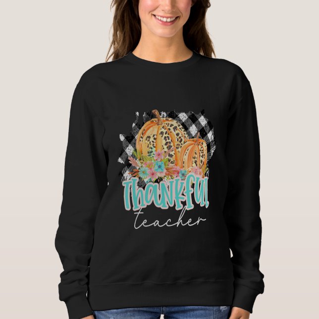 Cute Teacher, Thankful Leopard Cheetah Pumpkins Fa T Shirt (Framsida)