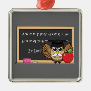 Cute Teacher Uggla med Apple Tecknad Julgransprydnad Metall