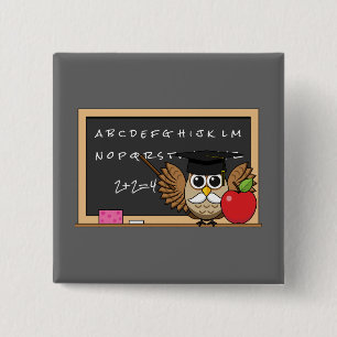 Cute Teacher Uggla med Apple Tecknad Knapp