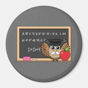 Cute Teacher Uggla med Apple Tecknad Magnet