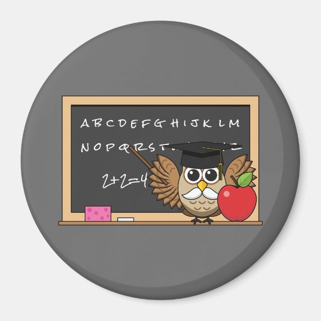 Cute Teacher Uggla med Apple Tecknad Magnet (Framsidan)