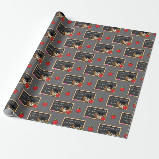 Cute Teacher Uggla med Apple Tecknad Presentpapper (Utrullad)