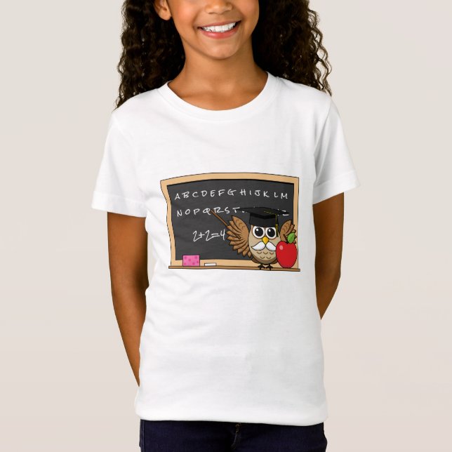 Cute Teacher Uggla med Apple Tecknad T Shirt (Framsida)