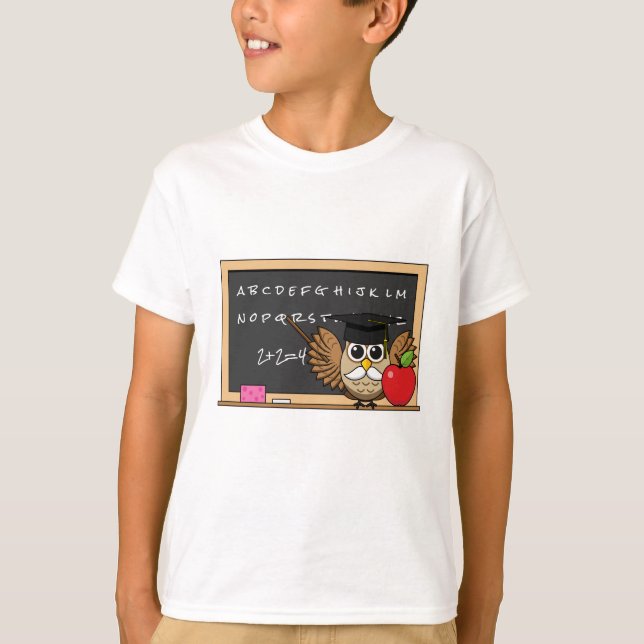 Cute Teacher Uggla med Apple Tecknad T Shirt (Framsida)