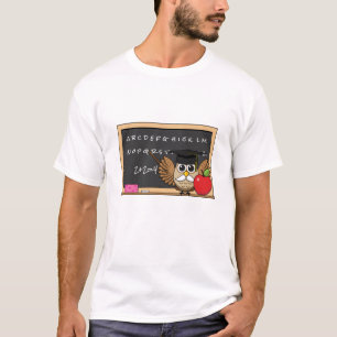 Cute Teacher Uggla med Apple Tecknad T Shirt