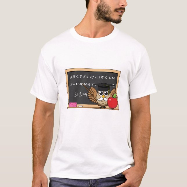 Cute Teacher Uggla med Apple Tecknad T Shirt (Framsida)