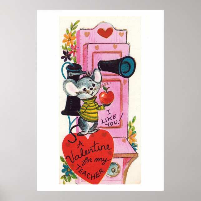 Cute Teacher Valentine retro vintage affisch (Framsidan)