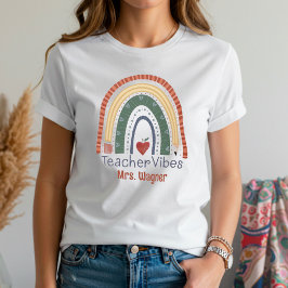 Cute Teacher Vibes Rainbow Personlig Namn T Shirt
