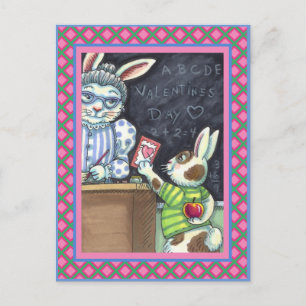 CUTE TEACHER'S PET, APPLE & VALENTINE BUNNY KIN HELG VYKORT