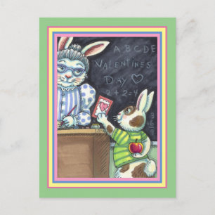 CUTE TEACHER'S PET, APPLE & VALENTINE BUNNY KIN HELG VYKORT