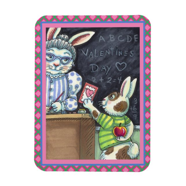 CUTE TEACHER'S PET, APPLE & VALENTINE BUNNY KIN MAGNET (Vertikal)