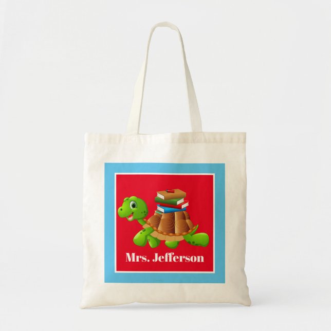 Cute Teacher's School turtle add namn to the bag Tygkasse (Framsidan)