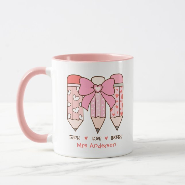 Cute Teacher's Valentine Pencil Custom Mugg (Vänster)