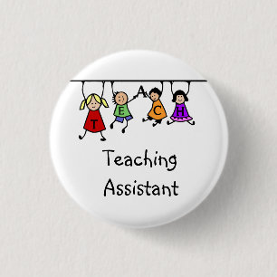 Cute Teaching Assistant with Kids Tecknad Knapp