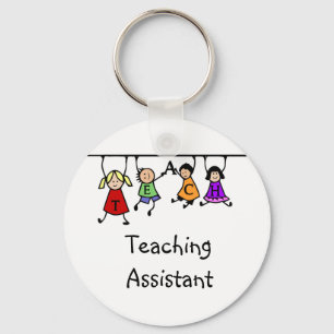 Cute Teaching Assistant with Kids Tecknad Nyckelring