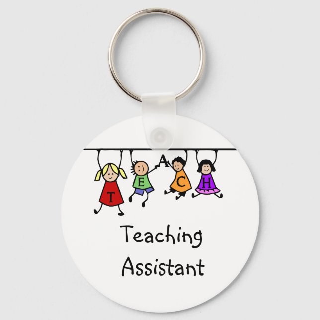 Cute Teaching Assistant with Kids Tecknad Nyckelring (Framsida)