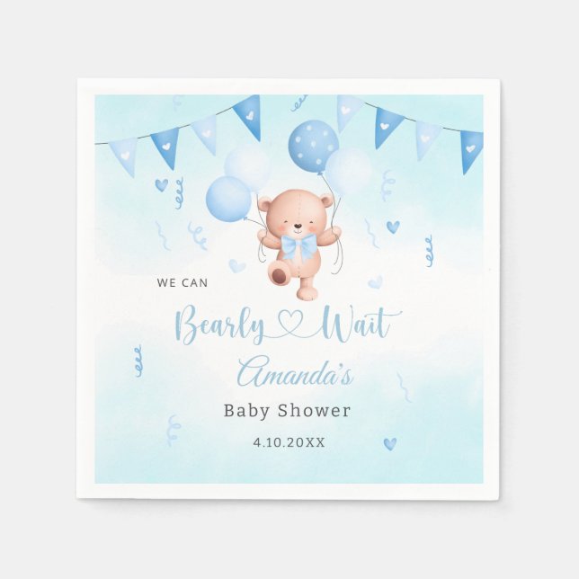 Cute Teady Baby Bear-vattenfärgen Boho Blue Ballog Pappersservett (Framsidan)