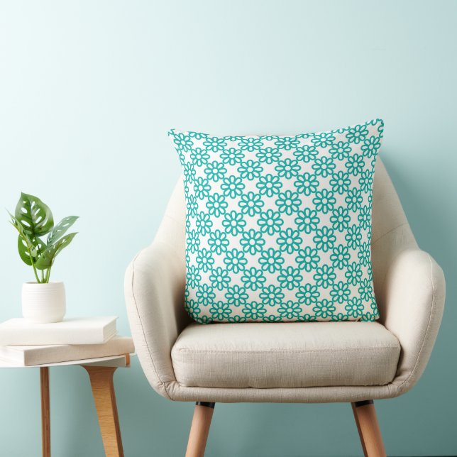 Cute Teal and White Floral Pattern Kudde (Stol)