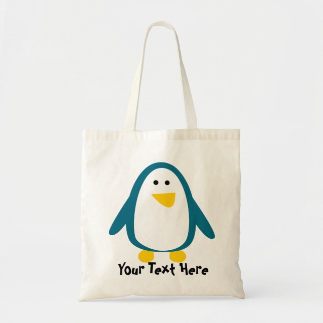 Cute Teal and White Penguin Tote Bag Tygkasse (Framsidan)