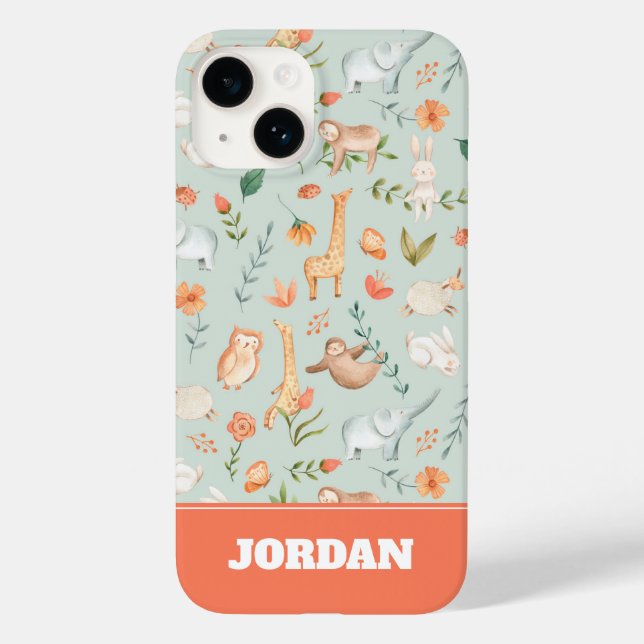 Cute Teal Baby djur Pastel Mönster (Baksida)