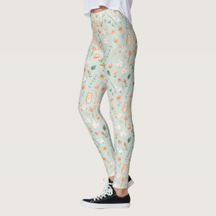 Cute Teal Baby djur Pastel Mönster Leggings