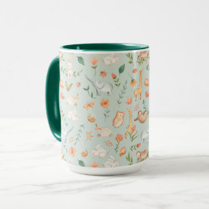 Cute Teal Baby djur Pastel Mönster Mugg