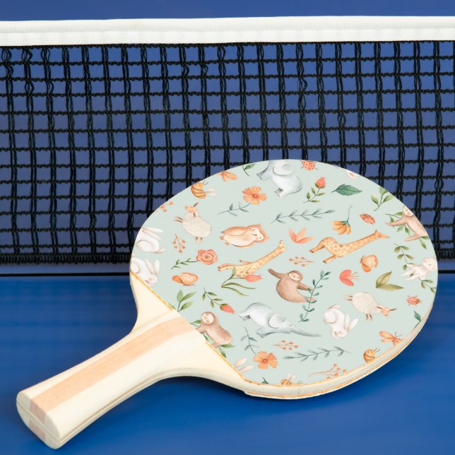 Cute Teal Baby djur Pastel Mönster Pingisracket (Insitu)