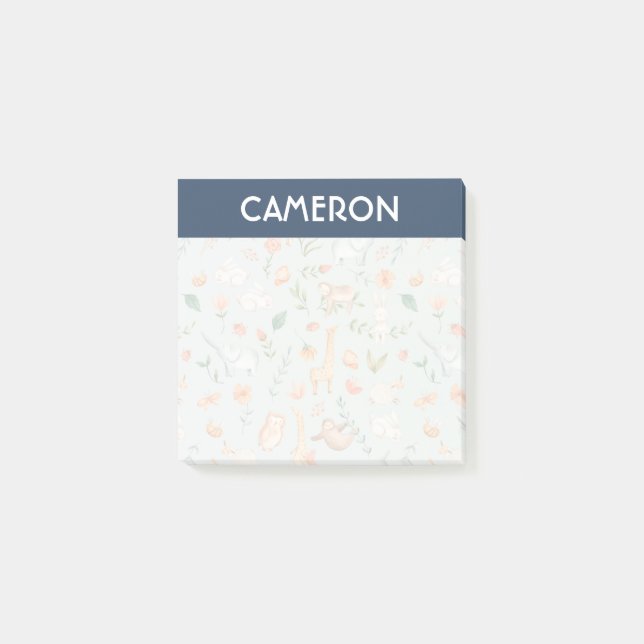 Cute Teal Baby djur Pastel Mönster Post-it Block (Framsida)