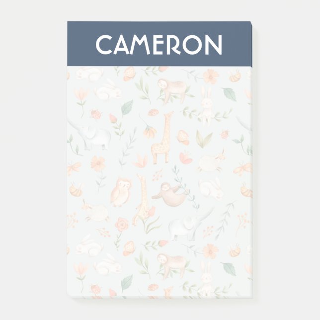 Cute Teal Baby djur Pastel Mönster Post-it Block (Framsida)