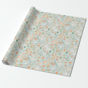 Cute Teal Baby djur Pastel Mönster Presentpapper