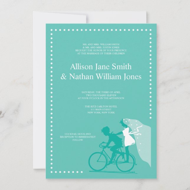 CUTE Teal Bicycle Couple Wedding bjudande Inbjudningar (Framsida)