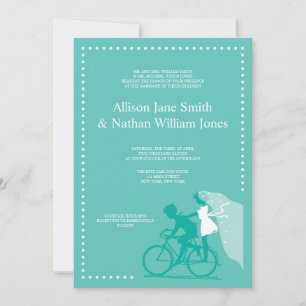 CUTE Teal Bicycle Couple Wedding bjudande Inbjudningar