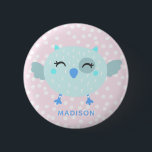 Cute Teal Bird - Rosa Stripe Kids' Birthday Favor Knapp<br><div class="desc">NewParkLane - Personlig Kids' Birthday Favor Button, med en söt tealfågel, mot rosa med vita polkadoter och en textmall för ditt barns namn. Det är enkelt att anpassa Zazzle med egen personlig för att få en design. Alla textstorlekar i stilar, färg kan ändras för att passa dina behov. Tur design...</div>