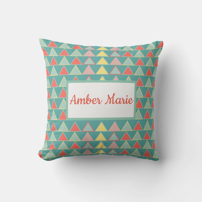 Cute Teal Blue Colorful Abstrakt Geometric Mönster Kudde (Framsida)